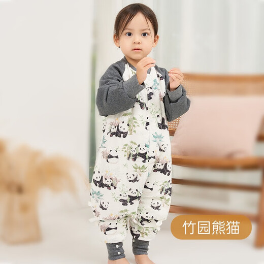 Andan infant bamboo cotton gauze sleeping bag light core Dupont cotton winter quilted children's long-sleeved split-leg sleeping bag anti-kicking quilt thin quilted-Zhuyuan Panda M size (recommended height 80-90cm)