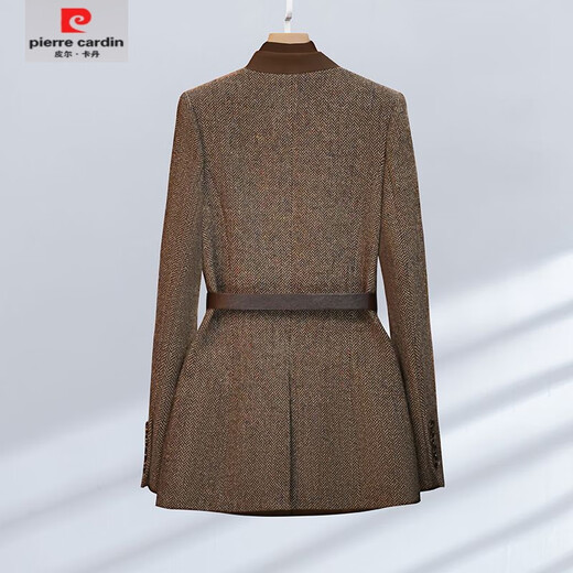 Pierre Cardin coffee color versatile suit suit for women in autumn and winter, thick herringbone pattern, fashionable and simple commuter suit, coffee color jacket + coffee color sweater + coffee color pants (comes with corsage + belt) 2XL 125-145Jin Jin is equal to 0.5 kg