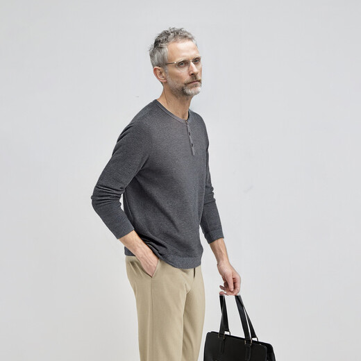 Zhengchen/Zhengchen mulberry silk cashmere blended Henry collar sweater men's autumn top Y-M96352 white S 48