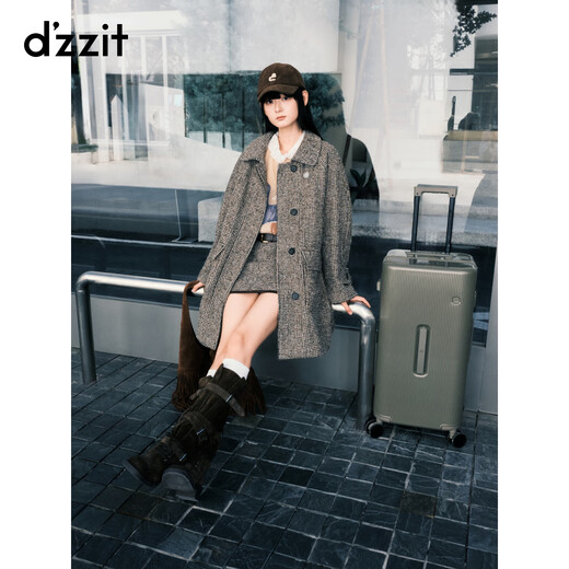 DZZIT shorts 2025 winter new retro style houndstooth hemming design culottes women 3J4Q1503W yellow brown S