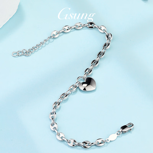 GsunG platinum love bracelet for women PT950 pure platinum love shape pig nose chain as a gift for your girlfriend. Priced by gram. Contact before bidding.