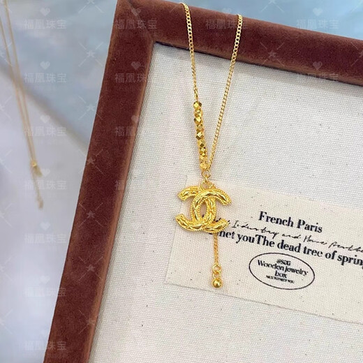 Fuhuang Jewelry 9999 gold Xiaoxiangfeng Bundi bead set chain gold store same style gold-covered silver fashion clavicle chain for Valentine's Day to girlfriend, gold-covered 1.2 grams-Xiaoxiangfeng set chain