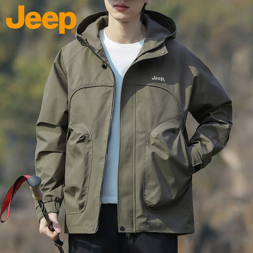 Jeep (JEEP) Jacket Men's Spring and Autumn Loose Hooded Jacket Men's Versatile Workwear Top Assault Mountaineering Jacket Army Green 2XL