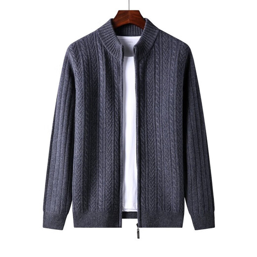 XJSGS men's high-end brand wool sweater 100% pure wool international luxury knitted sweater autumn and winter men's coat cardigan high-end burgundy ready stock XL 130-145Jin Jin is equal to 0.5 kg