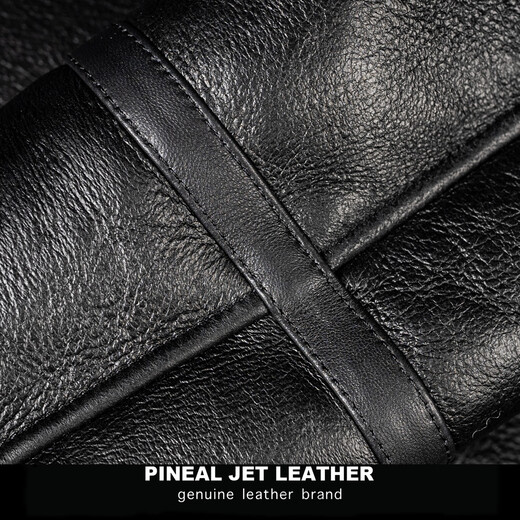 PJL new men's short fashion casual genuine leather fur one-piece wool lapel sheepskin leather jacket black M (130Jin Jin is equal to less than 0.5kg)