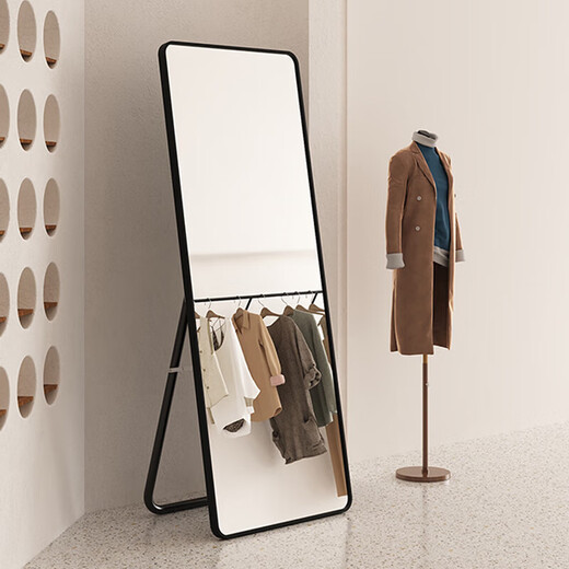 穿衣镜全身镜落地镜壁挂镜挂门服装店试衣镜挂穿一体简约北欧风 【圆角】典雅白150*40cm 送货上门