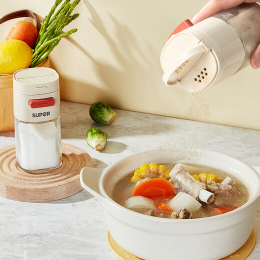 SUPOR seasoning jar glass seasoning box quantitative salt jar seasoning all-in-one multi-functional seasoning box sealed moisture-proof and dust-proof one jar dual-purpose (spread + press) 180ml