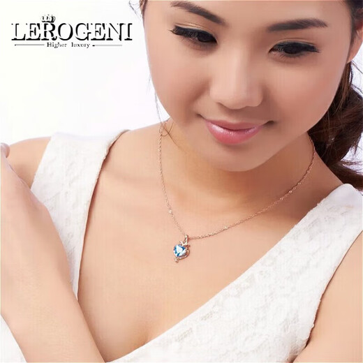 Lirokini Necklace Women's Swiss Blue Topaz Heart of the Ocean Pendant Valentine's Day Birthday Commemorative Gift Swiss Blue Topaz Pendant Brand Gift Box