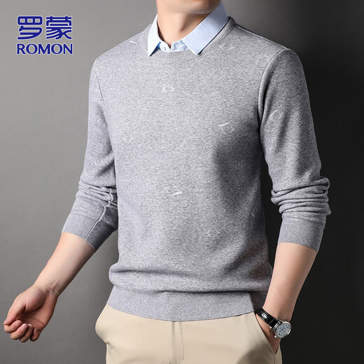 罗蒙（ROMON）假两件毛衣男士休闲针织衫秋冬季中青年商务保暖爸爸装毛线衣服