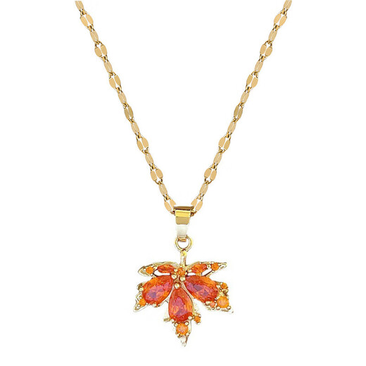Colorful maple leaf necklace and earring set combination, light luxury, fashionable personality, versatile niche design clavicle chain, maple leaf necklace and earring set, orange, random gift box