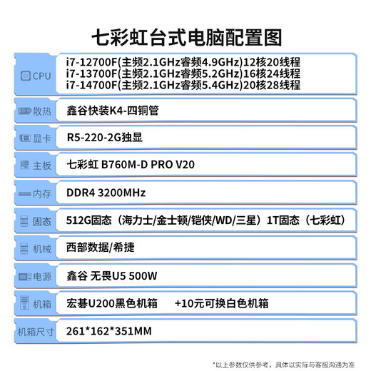 Colorful computer desktop intel Intel Core i7 2G independent display commercial office home host assembly complete machine CF16C host + 21.5 Lenovo cool display i7-13700F 32G memory 512G solid state drive