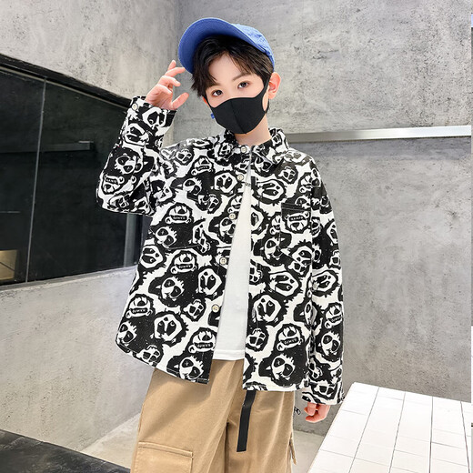 Xin Youyu Street Style Cool Style 2025 Spring and Autumn New Fashion Shirt Personalized Panda Print Pattern Casual Shirt Black 150