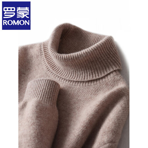 ROMON double-ply thickened pure wool sweater men's turtleneck autumn and winter pullover loose large size bottoming sweater light gray XL 150-170Jin Jin equals 0.5 kg