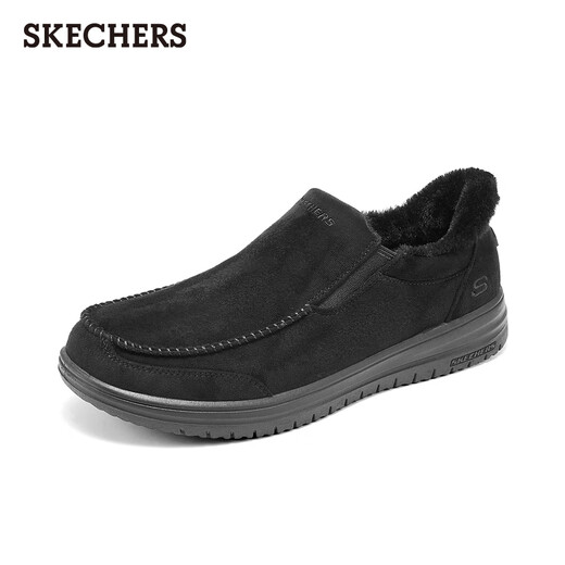 Skechers flash shoes for men 2025 new autumn velvet warm casual walking shoes one-leg loafers 205606