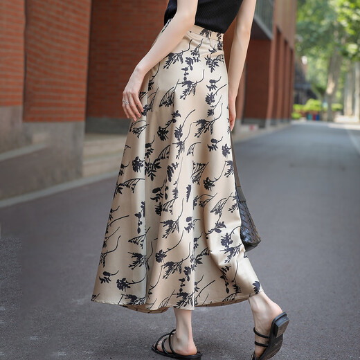 Demana [Blumenblumen] Sommer eleganter Wind leicht elastische Taille gedruckt A-Linie kleiner Rock für Frauen