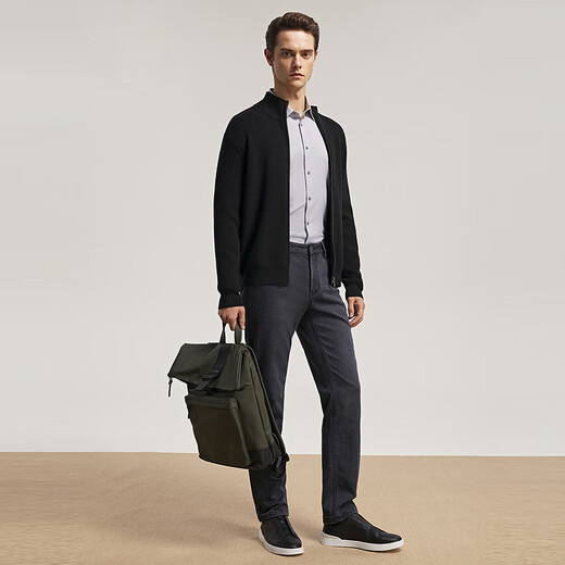 Youngor machine washable wool autumn and winter men's sweater warm stand collar solid color versatile cardigan jacket 619967