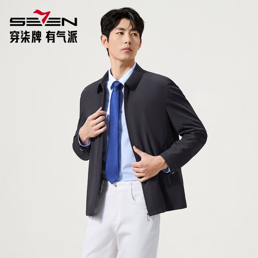 Qipai Men's Lapel Jacket Men's Autumn and Winter New Business Executive Jacket Anti-Wrinkle Men's Dad Spring and Autumn Cadre Jacket Navy L (175)