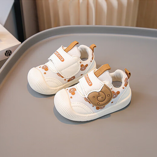 Xi'er toddler shoes for men and women in autumn, non-slip soft sole front shoes, baby shoes, children's shoes, breathable sports toddler shoes, snail, light brown, size 16, inner length 12cm