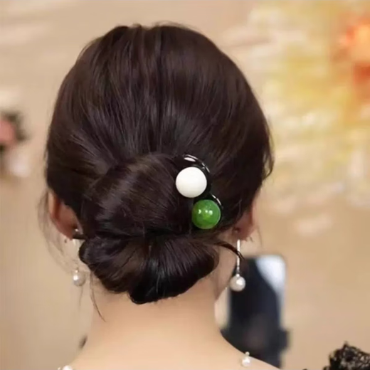 Beaded three-tooth U-shaped hairpin for women, new Chinese style 2025 new high-end ball head hairpin hairpin, hairpin for women, U-shaped hairpin - black - 1 piece