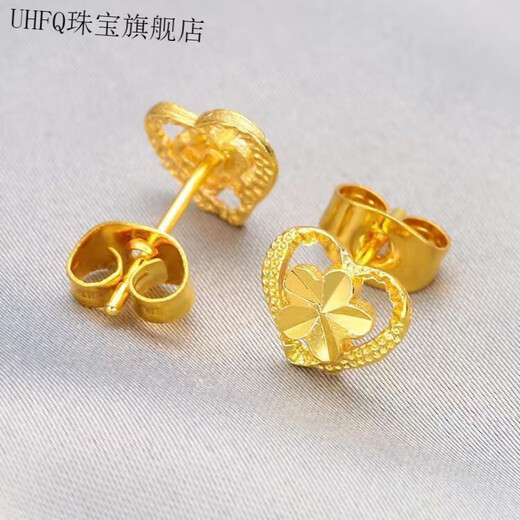 UHFQ old phoenix new Chinese style flower love sand gold earrings and earrings for girlfriend birthday gift poetic love flower gold earrings 2.69