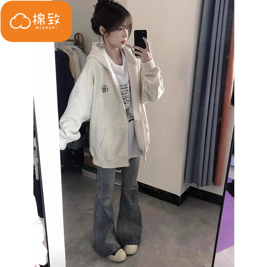 Cotton American Retro Retro Caboded Cardigan Pull pour les femmes au printemps et à l'automne 2025 Nouvelle tendance surdimensionnée Veste décontractée lâche K1638 mètres gris [Haute qualité régulière 30,5] L 100-120Jin [Jin est égal à 0,5 kg]