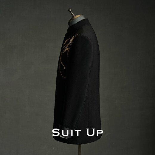 Xiuta Orchid Embroidery New Chinese Style Black Mao Suit Groom Wedding Engagement Chinese Style Gentleman Suit Formal Orchid Embroidery Top + Pants Two-piece Set XS 46A