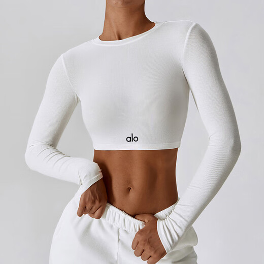 ALO YOGA Yoga Wear Top Slim Fit Women's Tight Long T-Shirt Casual Sports Running Fitness Pilates Top Black S