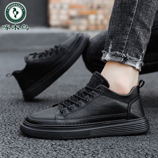 Holzspecker Sommerweiche Sohle Herrenschuhe neue wasserdichte Nicht-Schlupf-Brettschuhe Casual Plus Samt Lederschuhe reine schwarze Arbeit Arbeit Schutz Schuhe Neu 9903 Schwarz 39