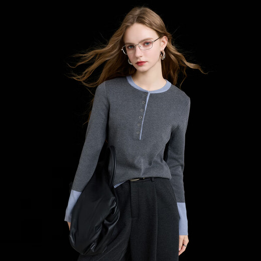 Sancai 2025 new winter round neck sweater long-sleeved simple pullover top slim and versatile M