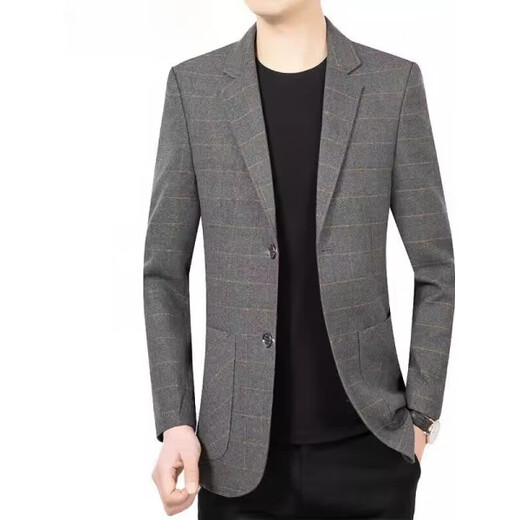 Men's Spring and Autumn Suit Middle-aged Men's Casual Plaid Casual Clothes Single Suit Dad's Loose Iron-Free Jacket Gray 2105 XL 180 135-150Jin Jin equals 0.5 kg