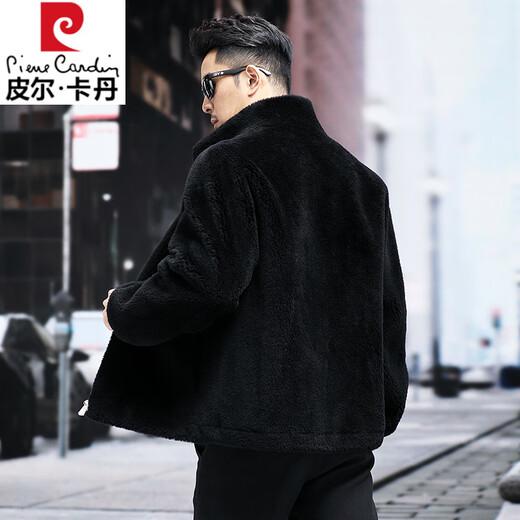 Pierre Cardin 100% Wool Fur Jacket Men's Autumn and Winter Stand Collar Sheep Shear Fur One-piece Thick Coat Sheep Wool Jacket Tan XL 130 to 145 Jin Jin equals 0.5 kg Wear