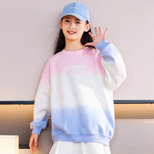 Pitt Girls Sweatshirt Frühling und Herbst 2025 Neuer Herbstanzug Girls -Gradient Langarm Mode Kinder -Top -Herbst 4891 Pink -Ablauf + 13068 Jeans [Set] 160 cm