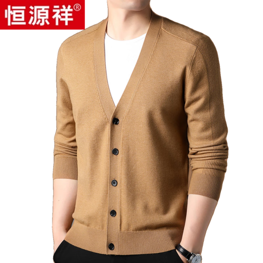 Hengyuanxiang Ordo City Plush Strick-Strickjacke für Herren Frühling, Herbst und Winter Neue Modepulloverjacke mit mittleren Alterszeiten. Leichter Kaffee 6217 [hochwertiges eng anliegende] L 170 Empfohlen 120-135 Jin [Jin ist 0,5 kg]