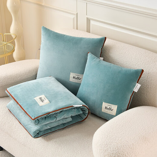 Boxingna pillow quilt dual-purpose two-in-one thickened multi-functional car cushion sofa pillow office lunch patch embroidered baby velvet-dark green 40*40cm unfold 105*145cm