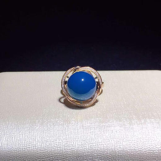 Mochen MOEYCIOR Dominican blue amber ring amber beeswax ring live mouth high blue water purified amber female model blue amber bead diameter 12mm