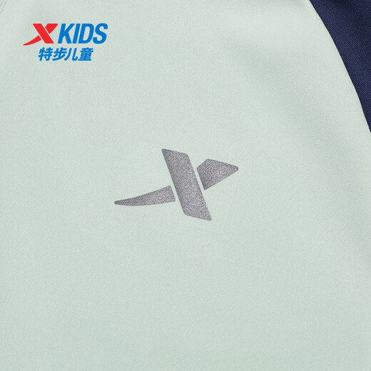 XTEP children's clothing children's long-sleeved tops versatile spliced stand-up collar half-zip base layer light grass green 140