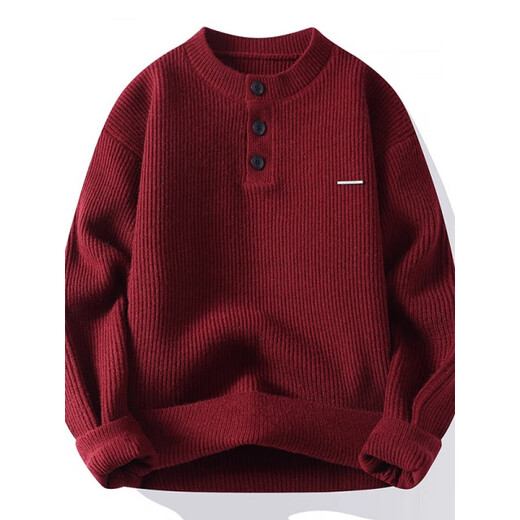 Mangmang Henry collar sweater for men, autumn and winter new warm sweater, loose inner wear, pullover bottoming top for teenagers, red 3XL, weight range 150-170Jin Jin is equal to 0.5 kg