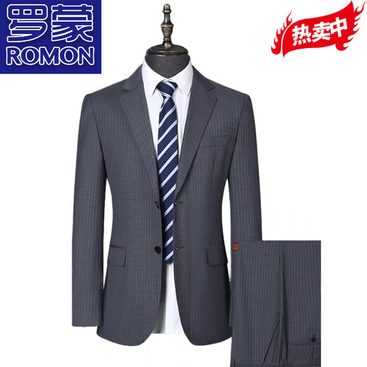 ROMON high-end striped wool suit men's business casual formal wear middle-aged men's banquet non-iron wedding suit gray MY5027 double slit L 175/48 recommended 130-145 Jin Jin equals 0.5 kg