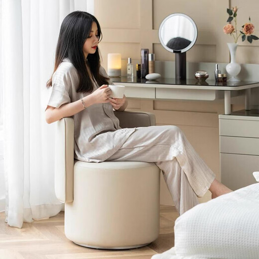 Yufang bedroom light luxury high-end makeup stool master bedroom dressing stool chair simple backrest dressing table stool home makeup chair rotating model off-white solid color-widened sitting surface