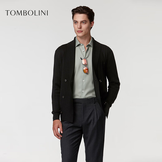 Tombolini wool cardigan black double-breasted knitted sweater jacket autumn new sweater black one size 48