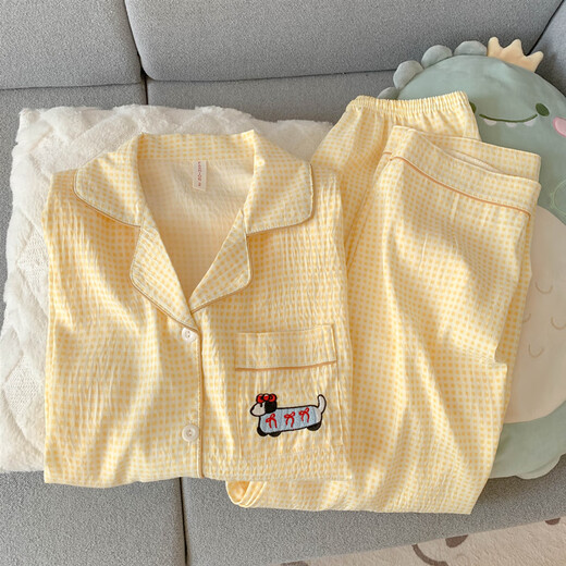 
Shiganu's new product dachshund dog pajamas for women 2025 summer gauze short-sleeved three-piece set of Chinese Valentine's Day Yunduo Cotton-J9901# Paradise Puppy Three-piece Set M [Suggestion 75-100Jin [Jin equals 0.5 kg]]
