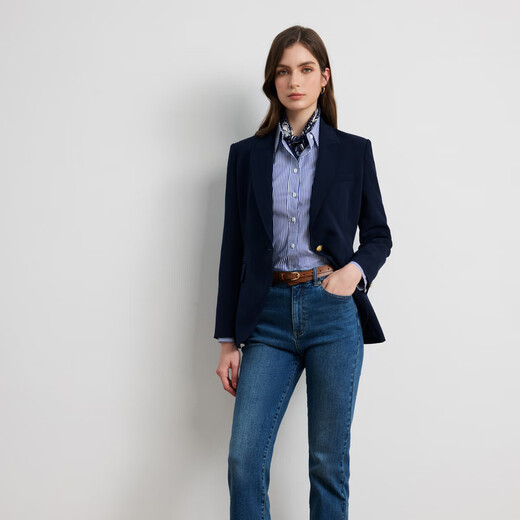 Scofield Женский темпераментный костюм на рабочем месте с одной пуговицей, поясная куртка с жесткими подплечниками, осень 2025, новый продукт, темно-синий M 165