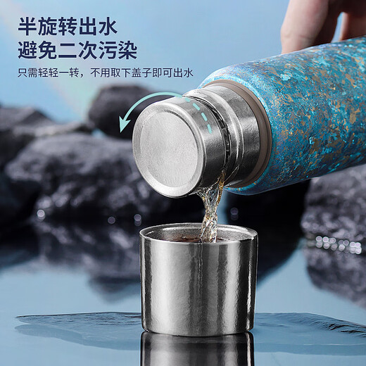 Qihu thermos cup pure titanium cup holiday gift for men and women large capacity high-end gift tea cup 450ml Haoyue Silver
