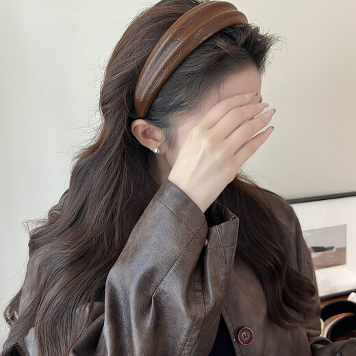 Idel Korean Maillard autumn and winter new fashion leather wide-brimmed headband high skull headband versatile wide-brimmed face wash hairpin