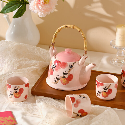 DearDali Panda Wedding Tea Set as a wedding gift for the newlyweds, as a wedding gift for your bestie, as an engagement kettle, a high-end practical teapot, a cup, a bear hug with lychees, a pot of six cups, a high-end gift box - upgraded DIY acrylic stickers