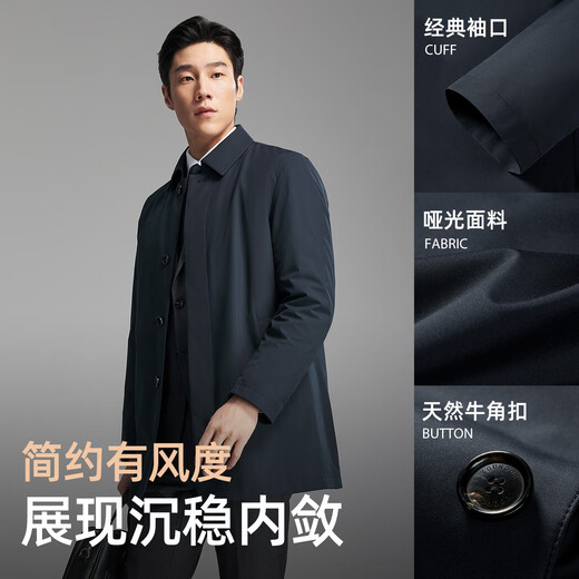 Youngor windbreaker men's high-quality polyester fiber down windbreaker business lapel classic inner zipper 2025 new arrival gray blue VYYF419865HFA 2XL 185/104A (recommended 170-180Jin Jin equals 0.5 kg)