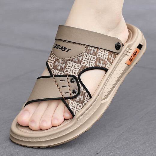[Direktverkäufe vom Hersteller] Männersandalen für Herren, die Nicht-Schlupf-Drive-Dual-Purple-Hausschuhe für Sommer im Freien Mode Sandalen Strandschuhe Khaki 41 tragen