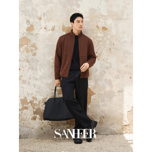 SANHEER Urban Commuting Wool Composite Windproof Thickened Autumn Business Men's Stand Collar Jacket DAJ394 Dark Brown M 48