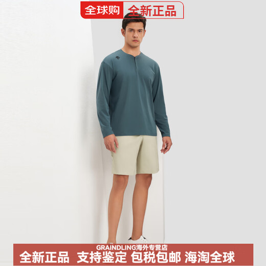 DESCENTE Essential series simple Henry collar quick-drying long-sleeved sports T-shirt sweater for men BK-BLACK L