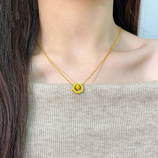 Genuine Fengxiang 18K Huang Gold Cat's Eye Transfer Bead Necklace London Gold 18K Clavicle Chain as a Valentine's Day Gift for Wife Cat's Eye Transfer Bead Necklace